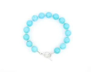 Bracciale Uomo 10mm Blu Vibrante Tondo Turchese con Chiusura a Levetta, Originale - Foto 1 di 4