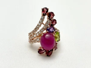 Ruby Droplet Rose Gold Plated Sterling Silver Ring - Picture 1 of 9