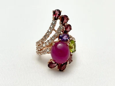 Ruby Droplet Rose Gold Plated Sterling Silver Ring - Image 1 of 4