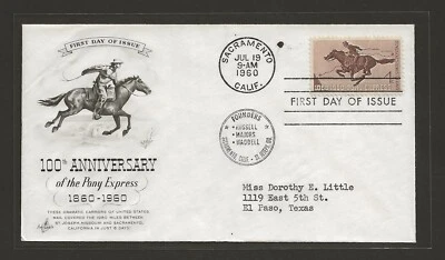 1960 US 4c Pony Express 100 Year Anniversary FDC Scott #1154 - Image 1 of 2