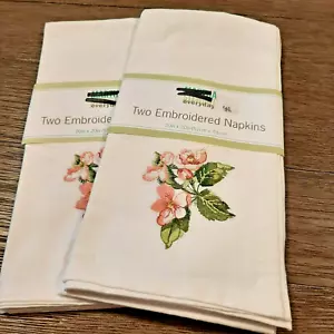 4 Martha Stewart Cloth Napkins Embroidered Apple Blossom Cotton 20" x 20" New - Picture 1 of 6