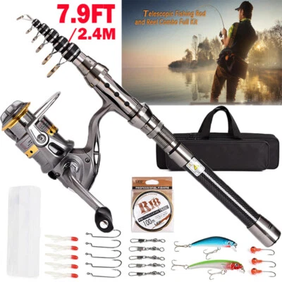 Carbon Fiber Telescopic Fishing Rod Pole Reel Combo Sea Saltwater Freshwater USA - Image 1 of 4