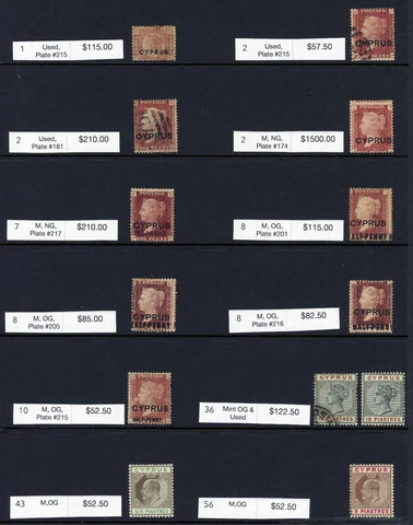 CYPRUS Between Scott #1 &134, 21 stamps (Better Numbers) SCV $3142.50 (421507) Cover
