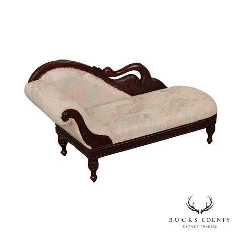 Victorian Style Carved Mahogany Swan Child's Chaise Lounge Cover