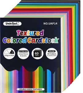 60 Sheets Textured Colored Cardstock - 8.5 X 11.0 Inch / 30 Colors 85Ib 230Gsm 2 - Picture 1 of 12