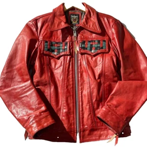Men's Red Schott Cowhide Leather Hippie Blouson Jacket, Size M, Single Riders - Picture 1 of 12