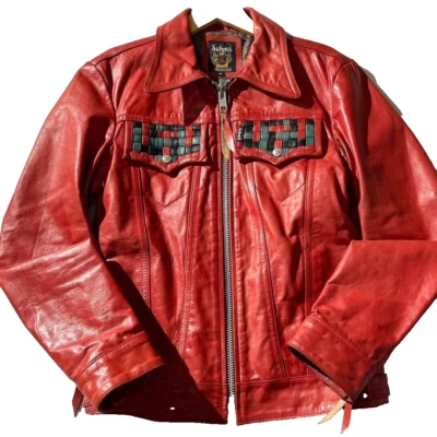 Men's Red Schott Cowhide Leather Hippie Blouson Jacket, Size M, Single Riders - Image 1 of 4