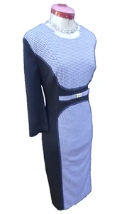 PAPHIA Black White Check DRESS Size 46 Aus 16 NWT Desk to Dinner Date Elegant - Foto 1 di 6