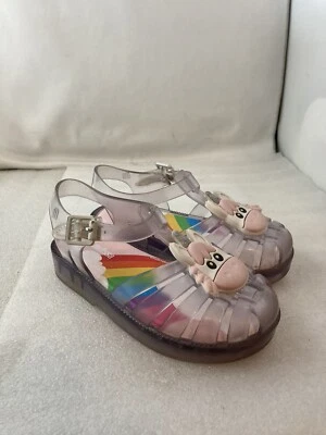 Mini Melissa Shoes Kids 9 Unicorn Possession Clear Glass Jelly Rainbow Sandals - Image 1 of 4