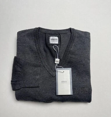 Suéter Armani Collezioni Logo Lana Gris Cuello en V Pullover Talla M Jersey Foto 1 de 4