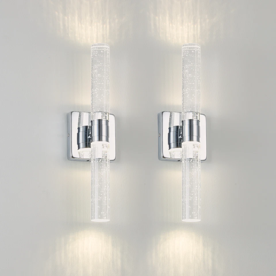 2 Pack Indoor LED Wall Light Bedroom Bathroom Sconce Bubble Crystal Lamp Fixture - Image 1 of 4