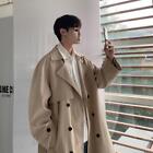 Men's Trench Coats Casual Fashion Double Breasted Long Windbreaker Thin Coats Sz