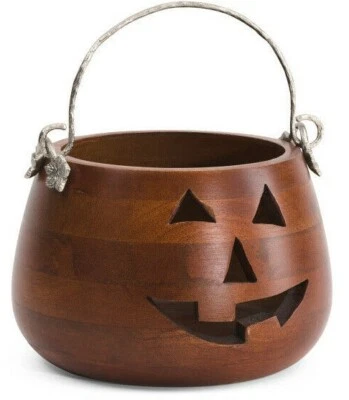 Moonlight Manor Jumbo Wood Halloween Jack OLantern Pumpkin King, *1 Bucket Bowl*