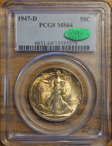 1947-D  WALK. LIBERTY HALF DOLLAR-PCGS-MS-64 TONE 6631.64/18525579 "CAC" VERIFY Cover