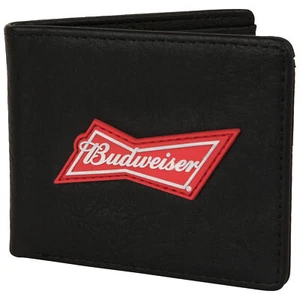 Budweiser Black Bifold Wallet w/ Logo Patch and Flip-up ID Window Black - Afbeelding 1 van 3
