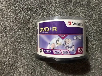 Verbatim DVD+R Discs   4.7GB  16x  50/Pack   120 min video  New & Factory Sealed - Image 1 of 4