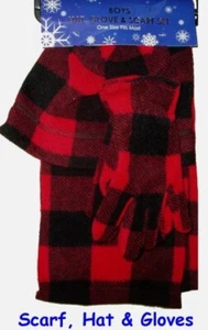 Kids Scarf Hat Gloves Fleece Boys 3 pc Set Skull Caps - Picture 1 of 3