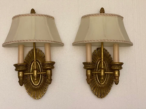 Vintage Pair French Giltwood Bouillotte Lamp Wall Sconce Sconces Cover