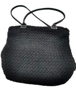 Frankie And Johnnie Purse Crocheted Knit Black Bag Zipper Closure Double Handles - Picture 1 of 15