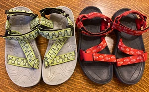 Lot Of 2 L. L. BEAN Women's 6 M Sport Sandals Red Green Nylon Hook & Loop Straps - Picture 1 of 10