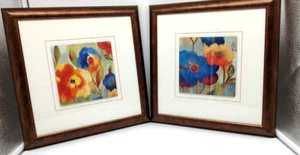 Set of 2  Vintage Framed Aimee Wilson Ikat Floral Prints 13 X 13 - Picture 1 of 10