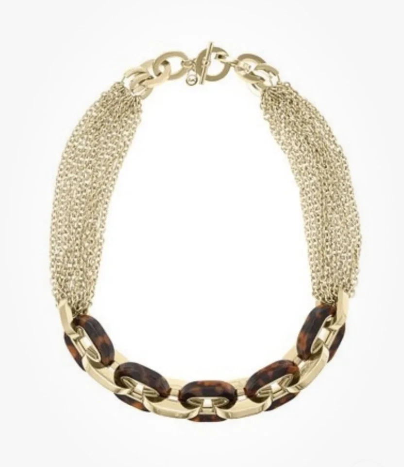 MICHAEL KORS GOLD TONE MULTI CHAIN+LARGE TORTOISE LINK NECKLACE,CHOKER MKJ3086 - Image 1 of 1