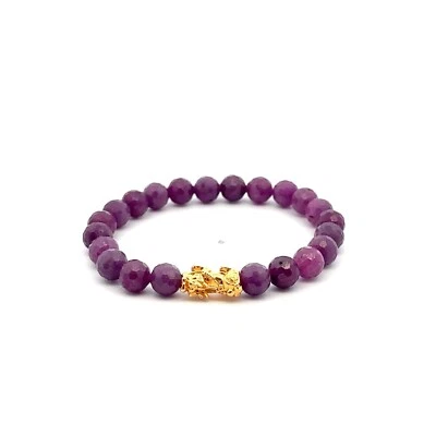 18K Gold Pixiu Piyao Bracelet Gemstones Ruby July Birthstones Micro Faceted - Image 1 of 4