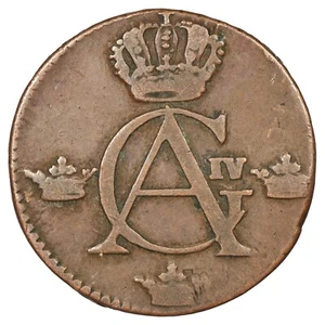 Suède 1/4 skilling 1808 Gustaf IV Adolf cuivre - KM.564 - pièce monnaie suédoise - Imagen 1 de 2