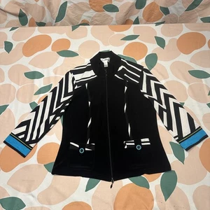 Joseph Ribkoff Full Zip Jacket Women's 14 Black White Striped Business Casual - Picture 1 of 9