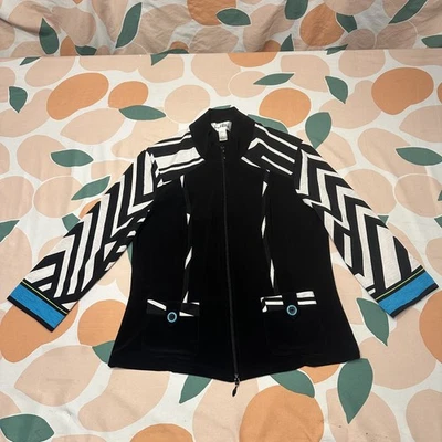 Chaqueta Joseph Ribkoff Cremallera Completa Para Mujer 14 Negra Blanca Rayas Negocios Informal Foto 1 de 4