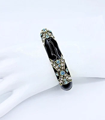 Pulseira articulada Heidi Daus Newport Chic Grande preta esmalte e cristal - Imagem 1 de 4