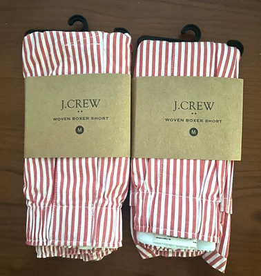 NWT Lot of 2 J Crew Woven Boxers Men's Medium M Underwear Striped White Red - Image 1 of 2