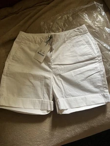Ladies Genuine White Barbour Chino Shorts Size 10,stretch - Picture 1 of 3