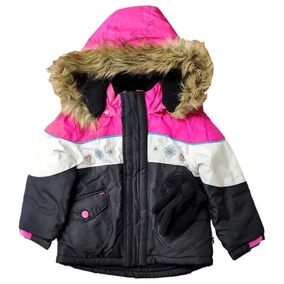 Rothschild Infantil Niñas Negro, Rosa y Blanco Abrigo Chaqueta Esquí Mitones Conjunto 18M Foto 1 de 2