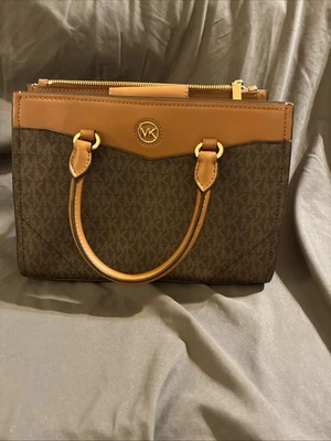 Michael Kors Everly Medium Brown MK LOGO Crossbody Satchel Bag - Image 1 of 4