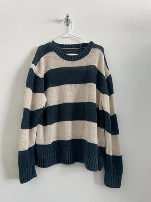 Suéter Banana Republic Mujer XL Azul Rayas 100% Lino Costero Peso Pesado Foto 1 de 4