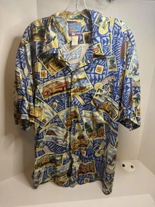 Reyn Spooner Joe Kealoha Postkarten Briefmarken Strand Hawaiihemd Herren Gr. XL - Bild 1 von 9