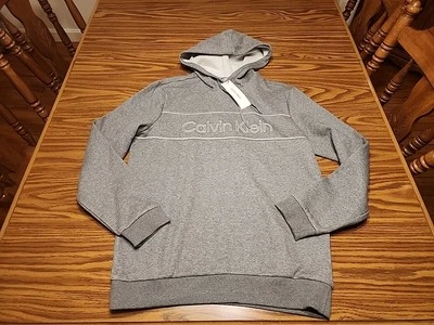 NWT $89 CALVIN KLEIN HOODIE SWEATSHIRT  GREY WITH WHITE PIPING LOGO MEN'S MEDIUM - Image 1 of 4