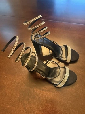 Charlotte Russe Tacones Mujer 10 Informales Punta Abierta Tobillo Tirantes Negro Imitación Cuero Foto 1 de 4