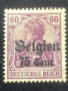 🔥 Belgien 75 Cent Overprint on 60pf Germania – Genuine, Clean, No Hinges (Rare) - Picture 1 of 5