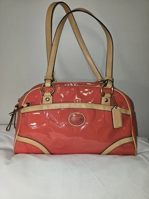 COACH F20065 Orange Patent Leather Peyton Signature Embossed Satchel Bag  - Image 1 of 4