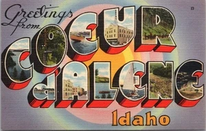 Vintage COEUR D'ALENE, Idaho Large Letter Postcard Multi-View / Tichnor Linen - Picture 1 of 2