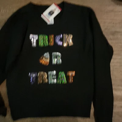 Suéter negro suave de vacaciones Zunie para niñas talla 7/8 truco o trato lentejuelas de colores Foto 1 de 3