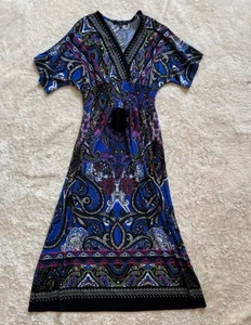Calessa Women Dress Printed V-Neck Smocked Waist Midi Lounge Colorful Sz Medium - Picture 1 of 12