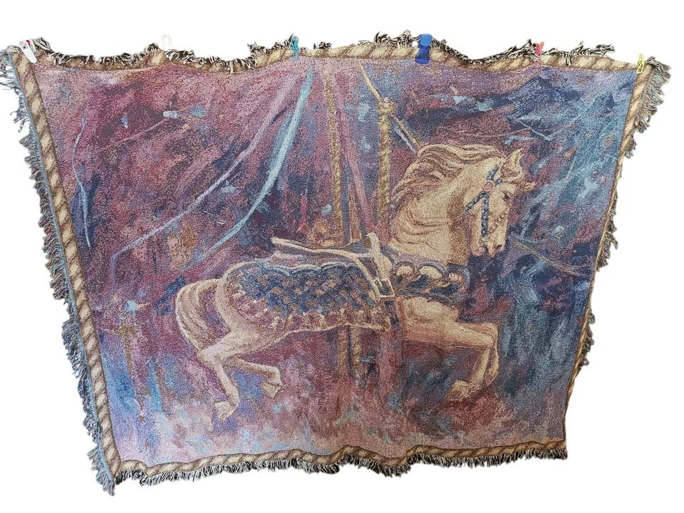  Carousel Horse Merry Go Round Blanket - Gift Tapestry Throw Woven from Cotton  - Image 1 of 1
