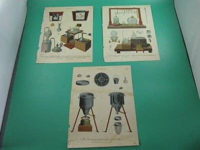 Handkolorierter Kupferstich Blätter Chemistry Plate IX - XI The Modern Chemical - Bild 1 von 4