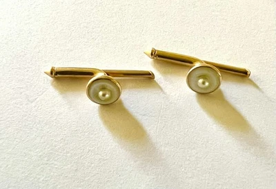 Camisa Esmoquin Art Deco Oro Amarillo 10K Madreperla y Perla Tachuelas Foto 1 de 4