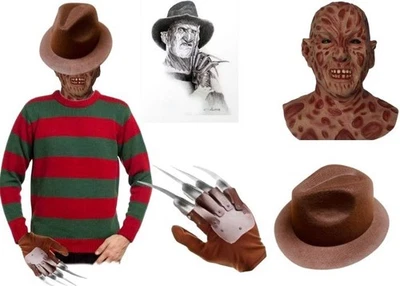 Adult Men Boys Freddy Krueger Costume Halloween Horror Fancy Dress 3-Piece Set - Image 1 of 4