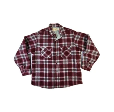 Vtg Sears Fieldmaster Flannel Mens XL 17 Maroon Plaid Perma-Prest Quilt Lined - Image 1 of 4