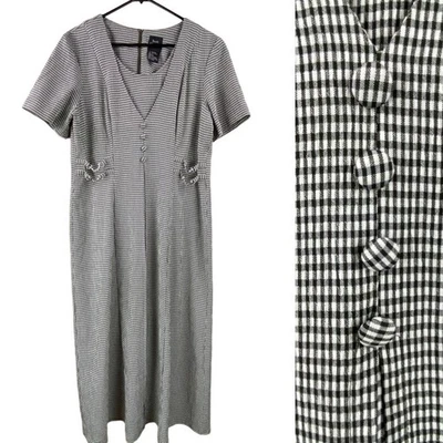 Maxi Vestido Vintage Micro Cuadros Manga Corta Talla 12 Verde Crema Foto 1 de 4